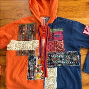 Kimchi Blue Orange and Blue Patchwork Oversized Hoodie ❤️😊